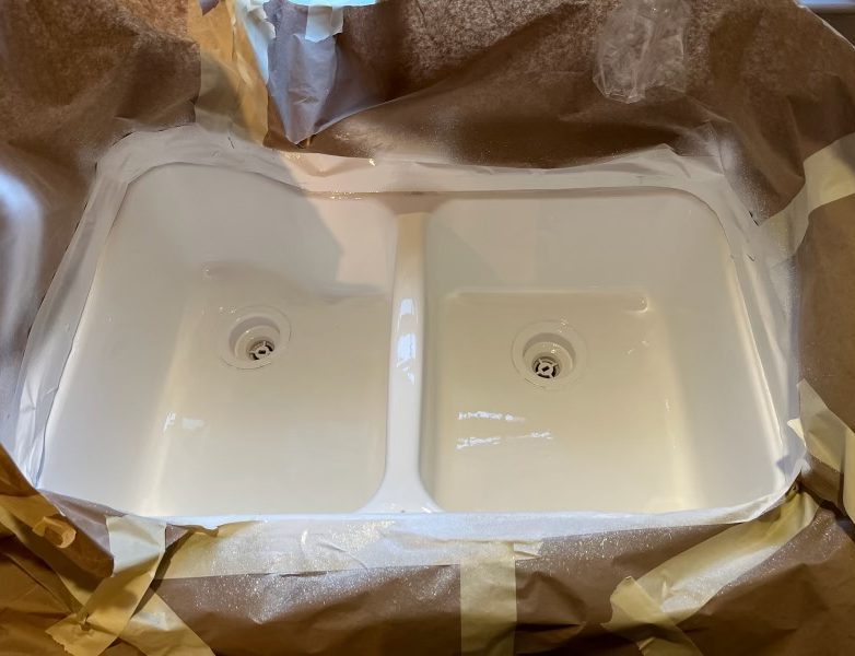 after bathroom reglazing sink painted white